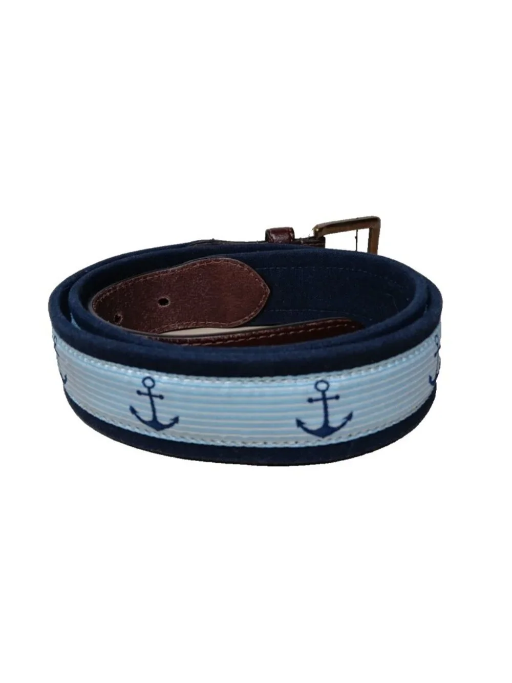 Preppy Belt with Nautical Anchors Canvas & Leather 34